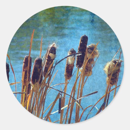 Cattails op de Pond Ronde Sticker (Voorkant)