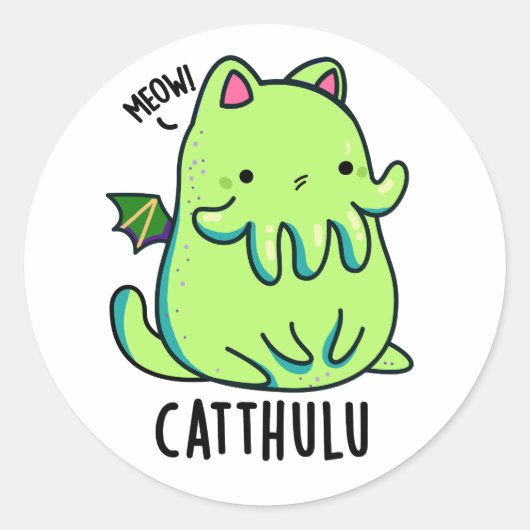Catthulu Funny Cthulhu Cat Pun Ronde Sticker (Voorkant)