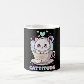 Cattitude Cute Kawaii Pastel White Kitten  Koffiemok