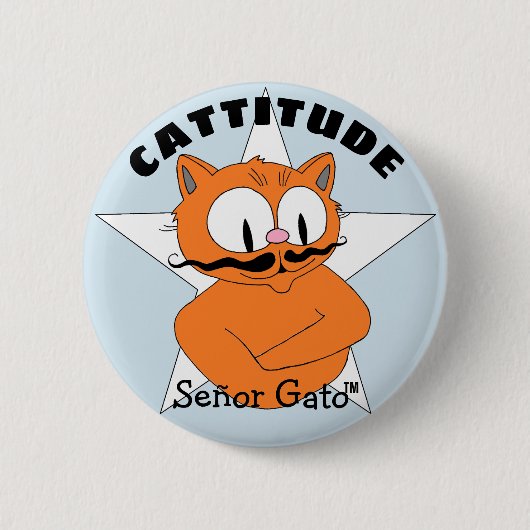 CATTITUDE Señor Gato Cartoon Mustache Cat Ronde Button 5,7 Cm (Voorkant)