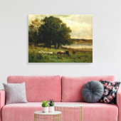 Cattle Near River - Edward Mitchell Banister Canvas Afdruk (Insitu (Woonkamer))