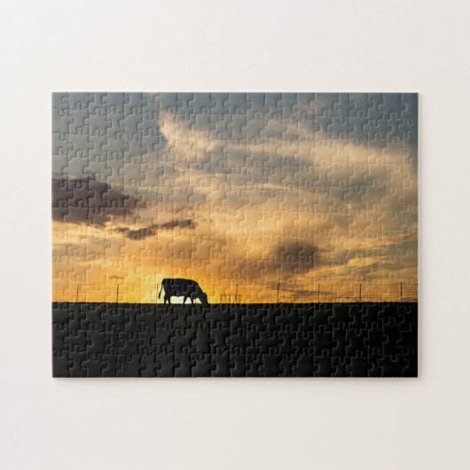 Cattle Sunset Silhouette Legpuzzel (Horizontaal)