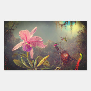 Cattleya Orchid en drie kolibries kop Rechthoekige Sticker