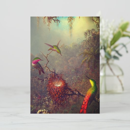 Cattleya Orchid en drie kolibries kop Save The Date (Staand voorkant)