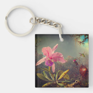 Cattleya Orchid en drie kolibries kop Sleutelhanger