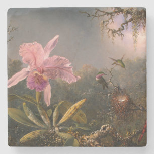 Cattleya Orchid en Three Hummingbird (Heade) Stenen Onderzetter