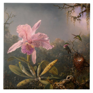 Cattleya Orchid en Three Hummingbird (Heade) Tegeltje