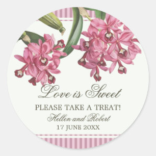Cattleya roze orchidee bruiloft gunst ronde sticker