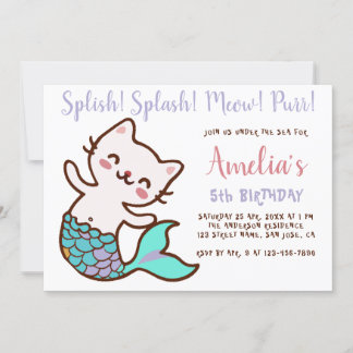 Cattochter Meermin Verjaardag Meowmaid Purrmaid Ee Kaart