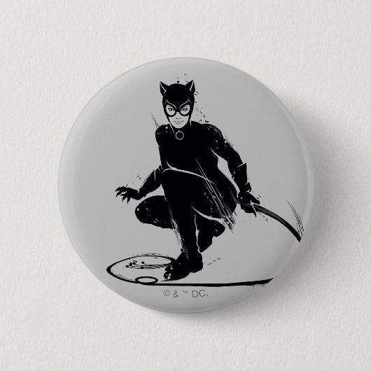 Catwoman Ink Brush Pose Ronde Button 5,7 Cm (Voorkant)