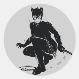 Catwoman Ink Brush Pose Ronde Sticker