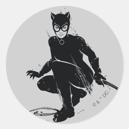 Catwoman Ink Brush Pose Ronde Sticker (Voorkant)