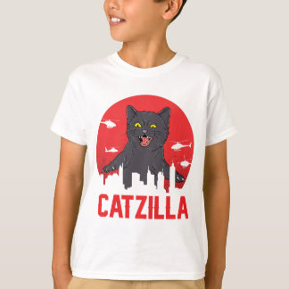 Catzilla & Black Cat City-thema T-shirt Design