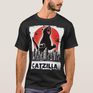 Catzilla brullen over City Skyline kat monster T-shirt