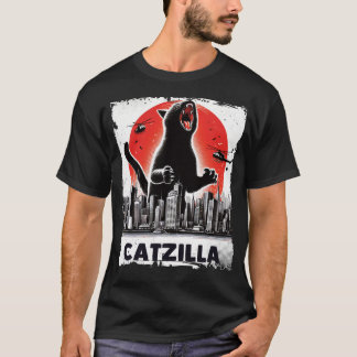 Catzilla brullen over City Skyline kat monster T-shirt