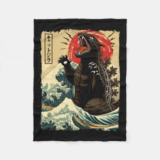 Catzilla Cat Art Grappige Kat Japans voor Mannen V Fleece Deken (Voorkant)