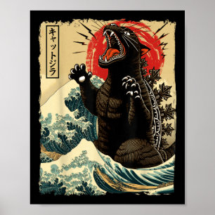 Catzilla Cat Art Grappige Kat Japans voor Mannen V Poster