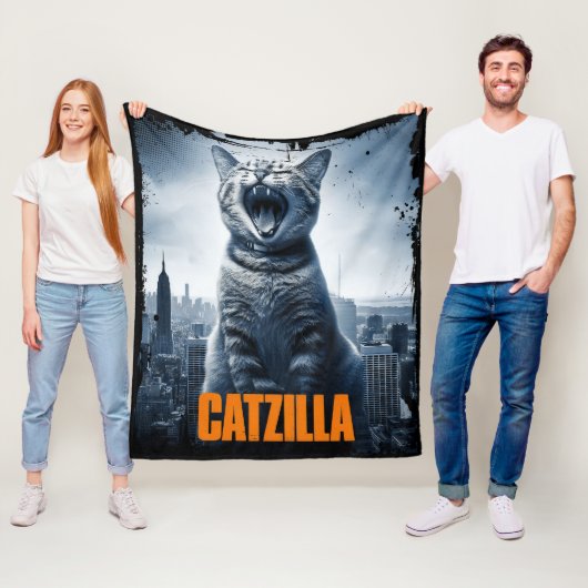 Catzilla Funny Cat Meme Fleece Deken (In situ)