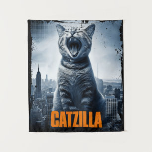Catzilla Funny Cat Meme Poster Tapestry Wandkleed