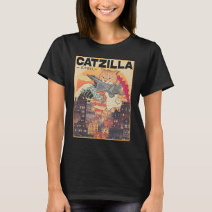 Catzilla  Funny Cute Cat Art Japanse Sunse T-shirt