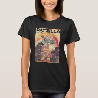 Catzilla  Funny Cute Cat Art Japanse Sunse T-shirt