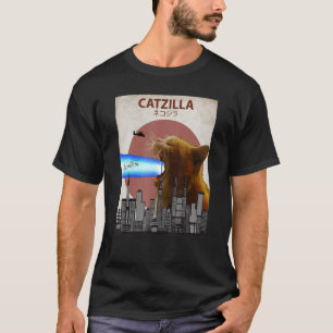 Catzilla Giant Cat met Mouth Lasers Japanse Funn T-shirt