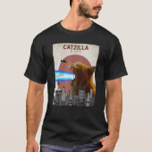 Catzilla Giant Cat with Mouth Lasers Japanese Funn T-shirt (Voorkant)