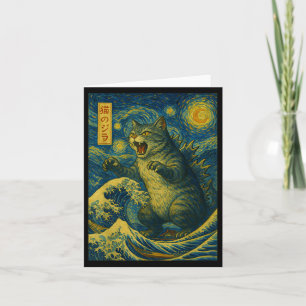 Catzilla Grappige Kat Japanse Kunst Sterrennacht G Kaart