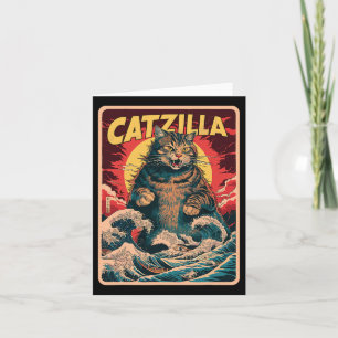 Catzilla Japanese Art Funny Cat Graphic Kaart