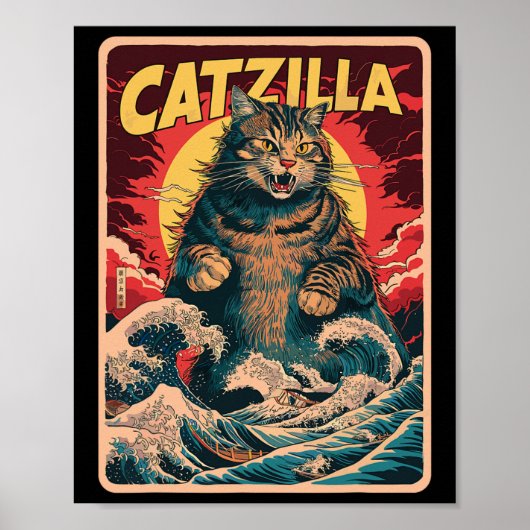 Catzilla Japanese Art Funny Cat  Graphic Poster (Voorkant)