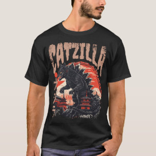 Catzilla Japans Kunst Grappige Schattigee Kat T-shirt