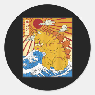 Catzilla Kat Japanse Anime Kawaii Grappig Graphic Ronde Sticker