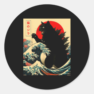 Catzilla Kat Japanse Kunst Grappig Voor Mannen Vro Ronde Sticker