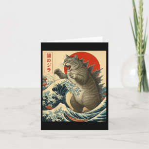 Catzilla Kat Japanse Kunst Grappige Kat Gifts Voor Kaart