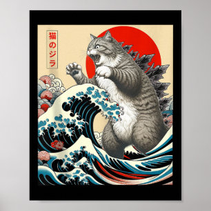 Catzilla Kat Japanse Kunst Grappige Kat Gifts Voor Poster