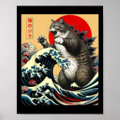 Catzilla Kat Japanse Kunst Grappige Kat Gifts Voor Poster (Voorkant)