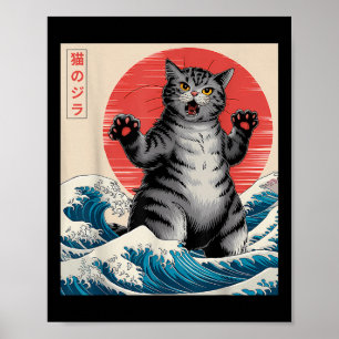 Catzilla Kat Japanse Kunst Grappige Kat Gifts Voor Poster