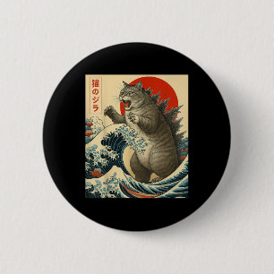 Catzilla Kat Japanse Kunst Grappige Kat Gifts Voor Ronde Button 5,7 Cm