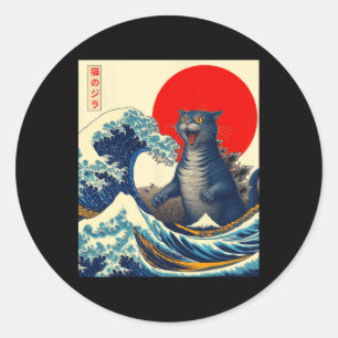 Catzilla Kat Japanse Kunst Grappige Kat Gifts Voor Ronde Sticker