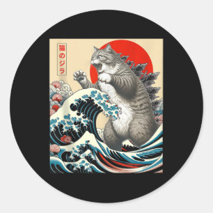 Catzilla Kat Japanse Kunst Grappige Kat Gifts Voor Ronde Sticker