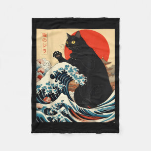 Catzilla Kat Japanse Kunst Grappige Kat Kawaii Gra Fleece Deken