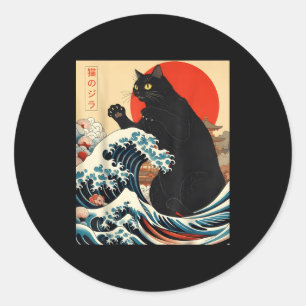 Catzilla Kat Japanse Kunst Grappige Kat Kawaii Gra Ronde Sticker