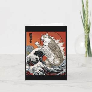 Catzilla Kat Japanse Kunst Grappige Kat Voor Manne Kaart