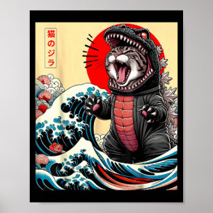 Catzilla Kat Japanse Kunst Grappige Kat Voor Manne Poster