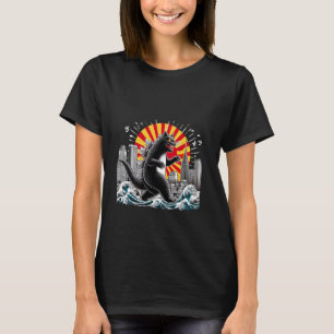 Catzilla Kat Japanse Kunst Grappige Zwarte Kat Jap T-shirt