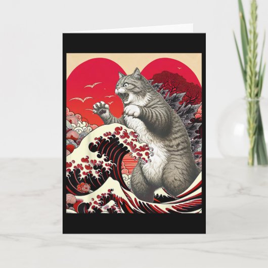 Catzilla Kat Valentijn Japans Kunst Grappige Kat K Kaart (Voorkant)