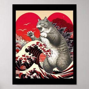 Catzilla Kat Valentijn Japanse Kunst Grappige Kat Poster
