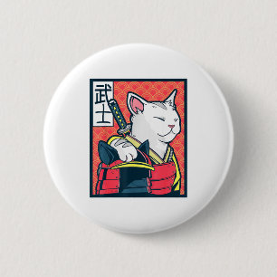 Catzilla Oude Japanse Kat Kunst Vintage Ninja T Ronde Button 5,7 Cm