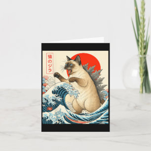 Catzilla Siamese Kat Japanse Kunst Grappige Siames Kaart