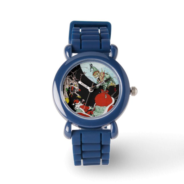cauchemar de Noël Montre en cuir noir pour enfants (Recto)
